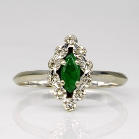 Sophisticated piece Luxury Pieces Emerald & Diamond Cocktail 18k Ring | 0.16ct, 0.05ctw | SZ 5 |