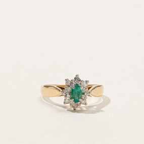Unique Glow Vibrant Jewelry Design Emerald & Diamond Cocktail Ring | 0.16ct | 0.12ctw | SZ 5.75 |
