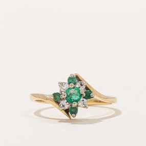 Polished Treasures Retro Inspired Emerald & Diamond Cocktail Ring | 0.16ctw, 0.10ctw | SZ 7.5 |