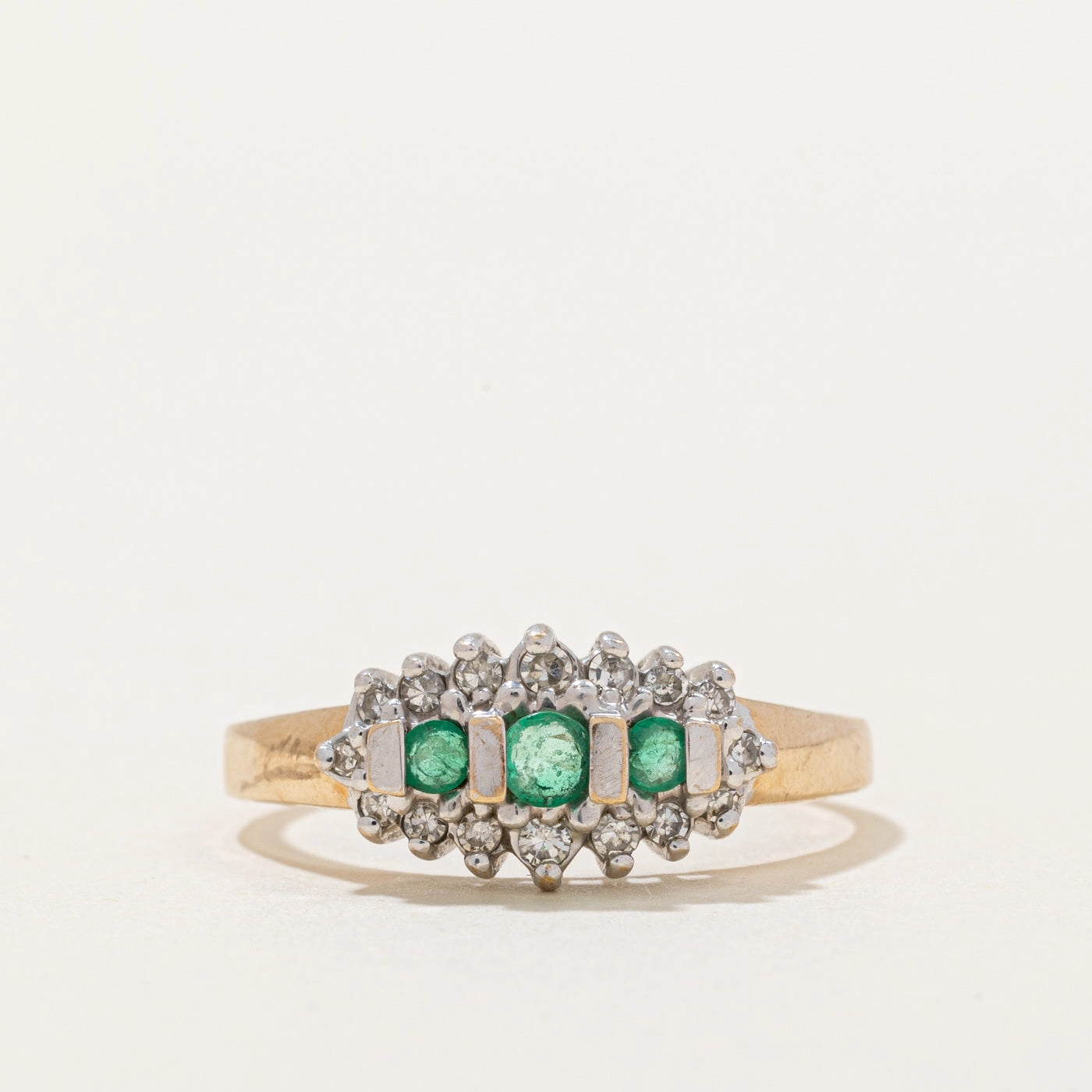 Stylish Finish Cultural Event Emerald & Diamond Cocktail Ring | 0.17ctw, 0.12ctw | SZ 9.25 |
