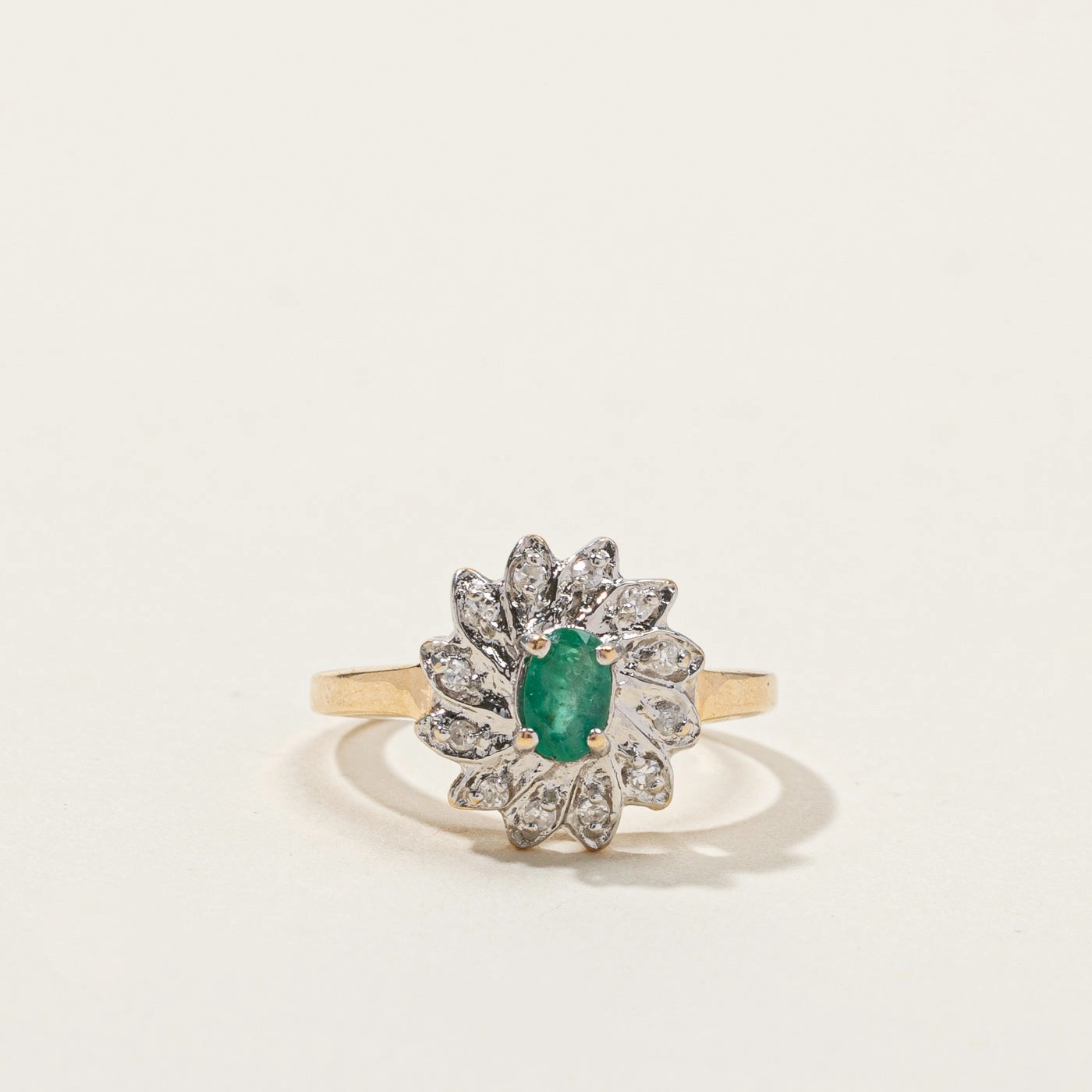 Emerald & Diamond Cocktail Ring | 0.20ct | 0.06ctw | SZ 3.75 | Cool Chic Date Style