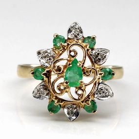 Soft Glow Styled Finish Emerald & Diamond Cocktail Ring | 0.28ctw | 0.012ctw | SZ 8 |
