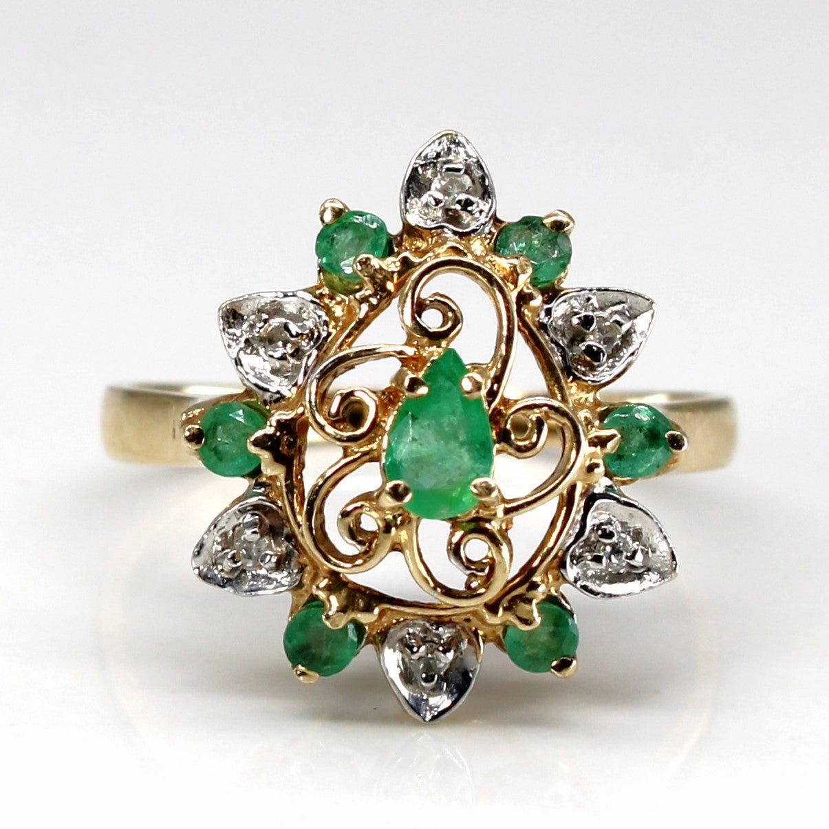 Soft Glow Styled Finish Emerald & Diamond Cocktail Ring | 0.28ctw | 0.012ctw | SZ 8 |