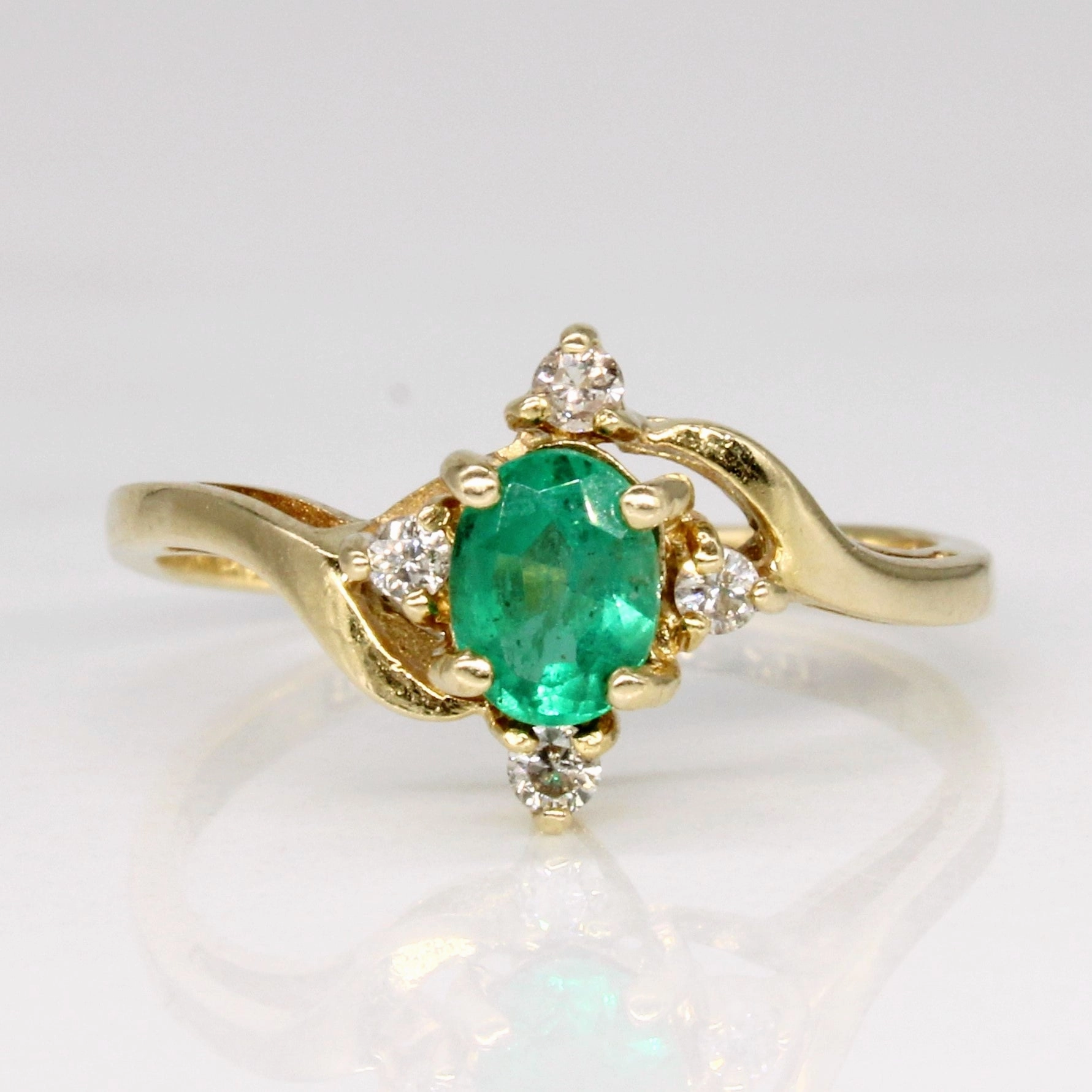 Emerald & Diamond Cocktail Ring | 0.30ct, 0.06ctw | SZ 5.5 | Dressed Up Look Heirloom Accent