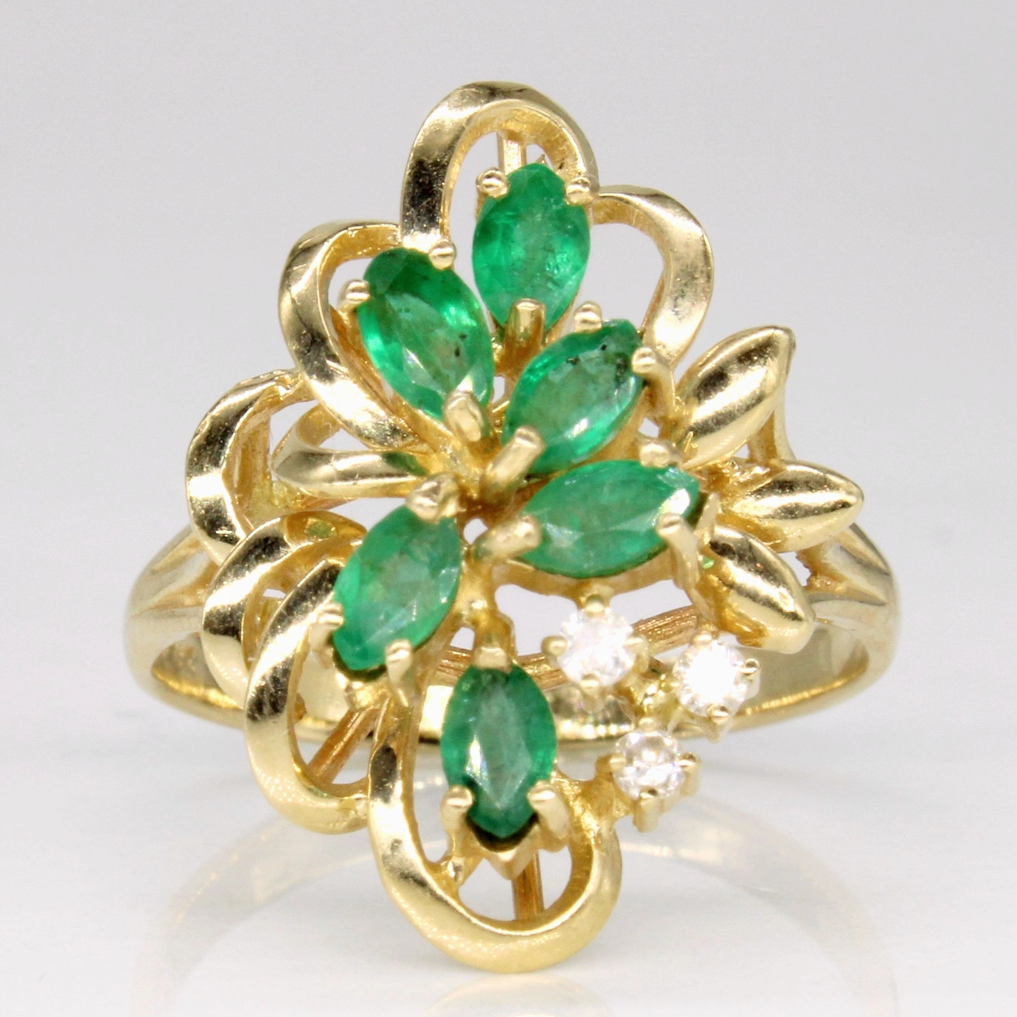 Designer Craft Emerald & Diamond Cocktail Ring | 0.54ctw, 0.06ctw | SZ 7 |
