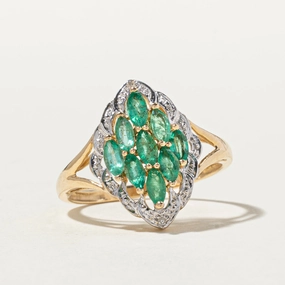 Effortless Accent Monochrome Look Emerald & Diamond Cocktail Ring | 0.59ctw, 0.02ctw | SZ 6