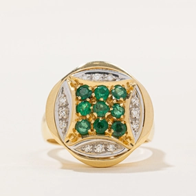 Elegant Pop Fashionable Jewelry Emerald & Diamond Cocktail Ring | 0.63ctw, 0.12ctw | SZ 8.75 |