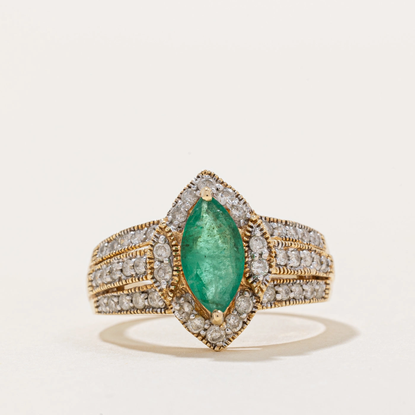 Elegant Pop Emerald & Diamond Cocktail Ring | 0.65ct, 0.21ctw | SZ 7 |