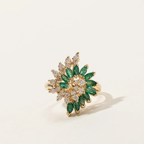 Modern Design Soft Appeal Emerald & Diamond Cocktail Ring | 0.65ctw | 0.48ctw | SZ 6.5 |