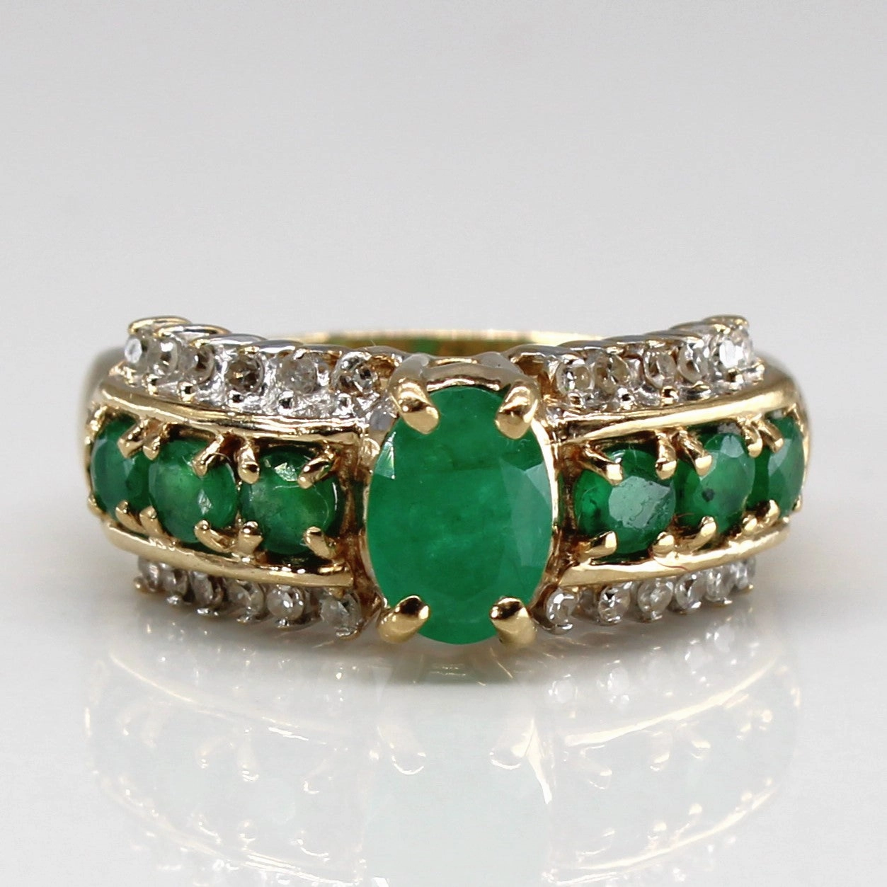 Emerald & Diamond Cocktail Ring | 1.20ctw | 0.12ctw | SZ 6.5 | Custom Feel