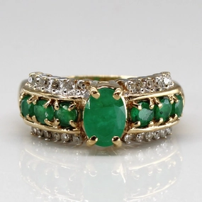 Emerald & Diamond Cocktail Ring | 1.20ctw | 0.12ctw | SZ 6.5 | Custom Feel