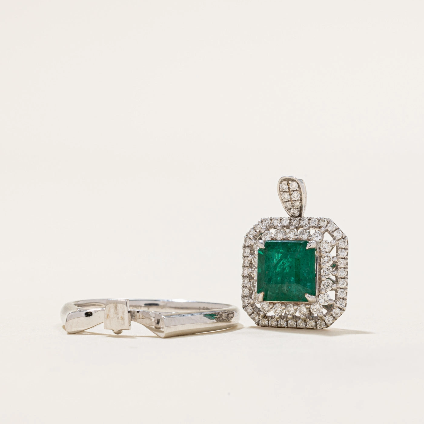 Showstopper Look Emerald & Diamond Convertible Pendant & Ring | 1.52ct, 0.419ctw | SZ 7