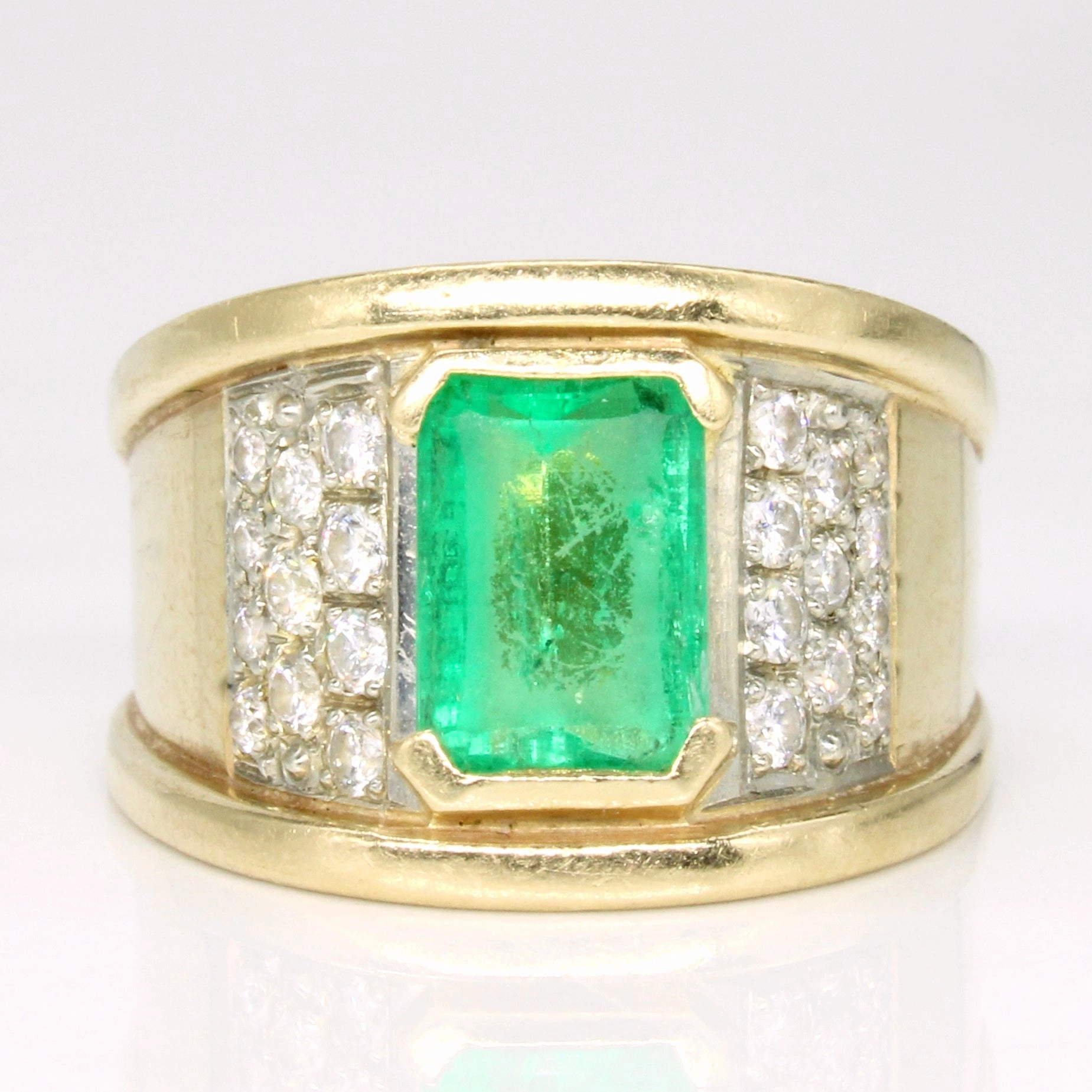 Glam Set Emerald & Diamond Domed Cocktail 14k Ring | 1.4ct, 0.22ctw | SZ 5.5 |