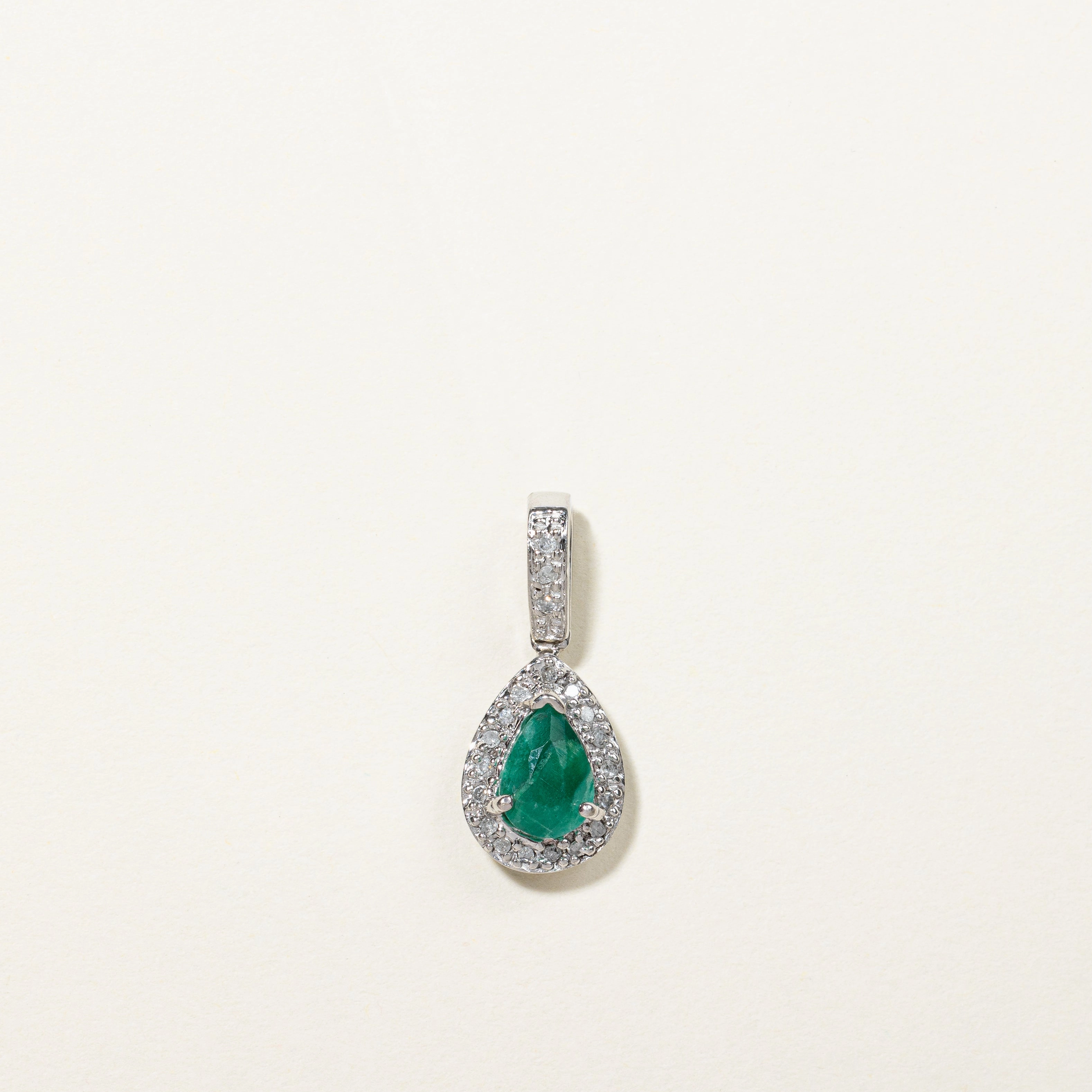 Emerald & Diamond Drop Pendant | 0.65ct, 0.06ctw | Shiny Style