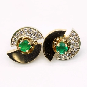 Emerald & Diamond Earrings | 0.55ctw, 0.22ctw | Timeless Pair