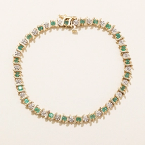 Emerald & Diamond Eternity Bracelet | 1.50ctw, 0.14ctw | 7" Light Pop Fashion Accessories