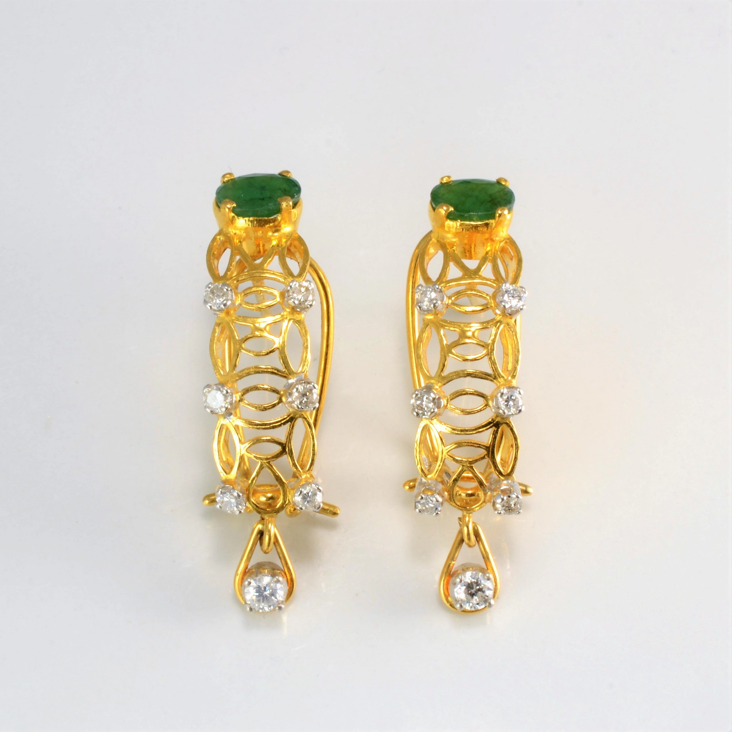 Chic Glow muted tone Emerald & Diamond Filigree Ladies Clip Earrings | 0.65 ctw |