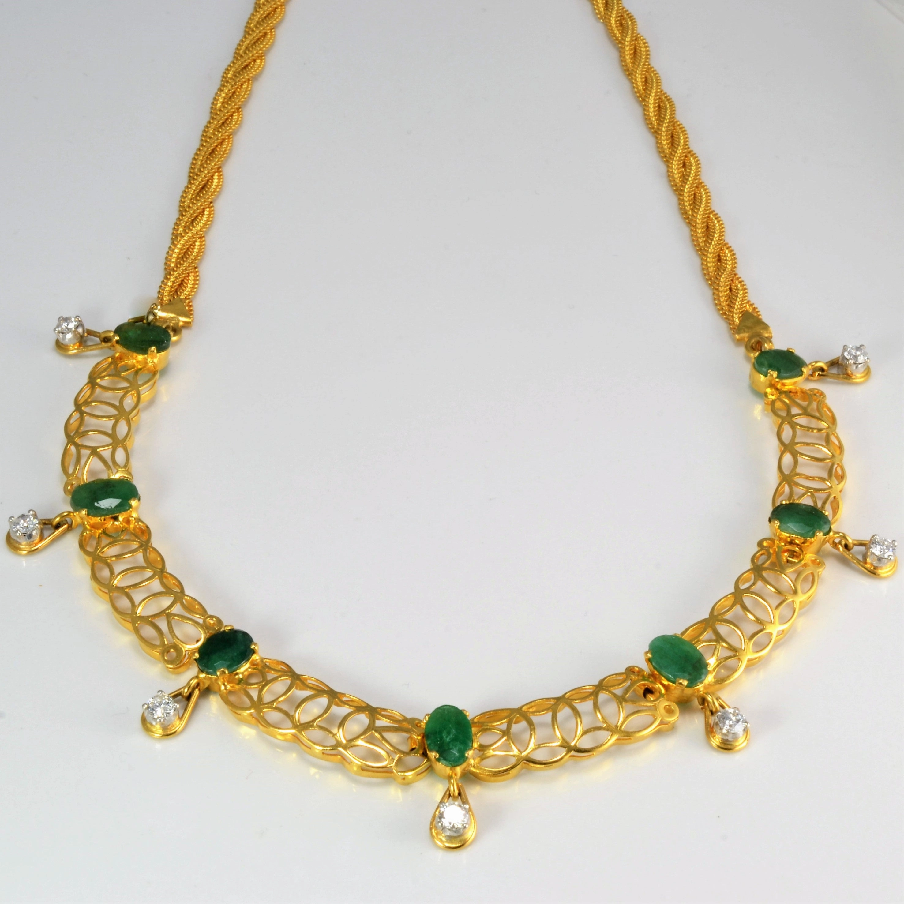Emerald & Diamond Filigree Necklace | 0.85ctw, 7.00ctw | 16''| refined design Daily Favorite