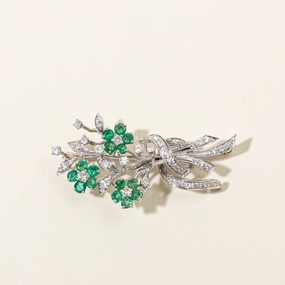 Sleek Form Flawless Touch Emerald & Diamond Flower Bouquet Brooch | 2.19ctw, 0.66ctw, 0.60ctw |