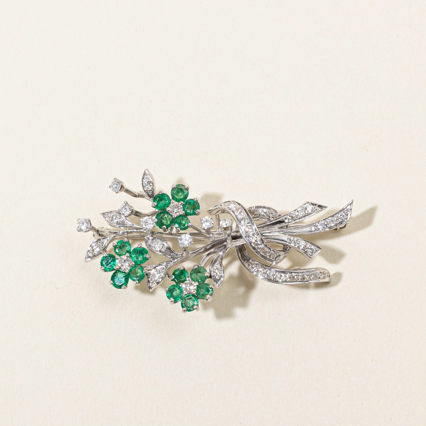 Sleek Form Flawless Touch Emerald & Diamond Flower Bouquet Brooch | 2.19ctw, 0.66ctw, 0.60ctw |