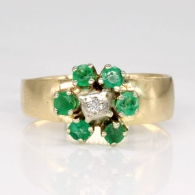 Radiant Shine Luxury Element Emerald & Diamond Flower Ring | 0.36ctw, 0.02ct | SZ 7 |