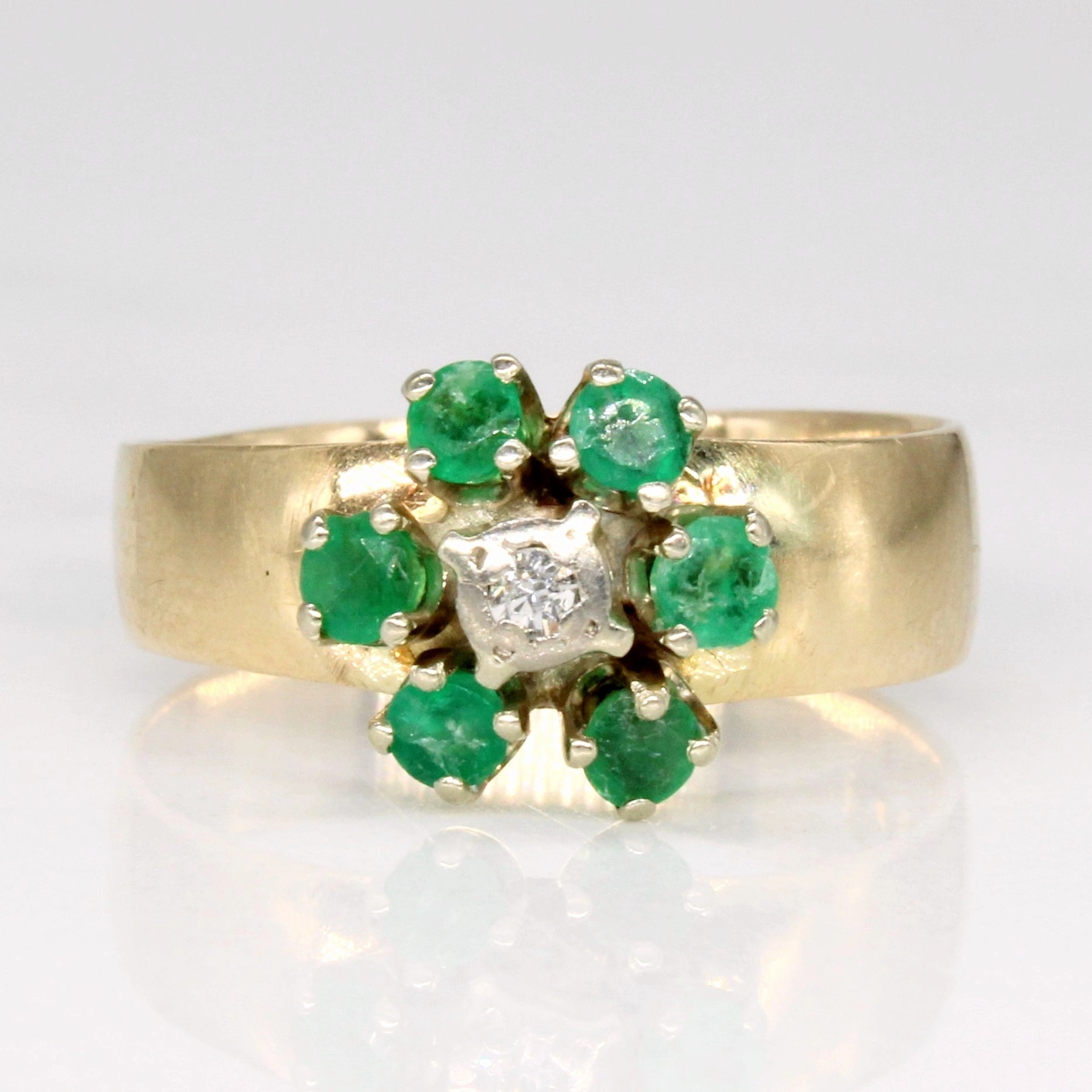 Radiant Shine Luxury Element Emerald & Diamond Flower Ring | 0.36ctw, 0.02ct | SZ 7 |