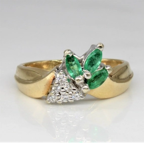 Bold Pieces Design Balanced Highlight Emerald & Diamond Grape Vine Ring | 0.21ctw, 0.06ctw | SZ 4.5 |