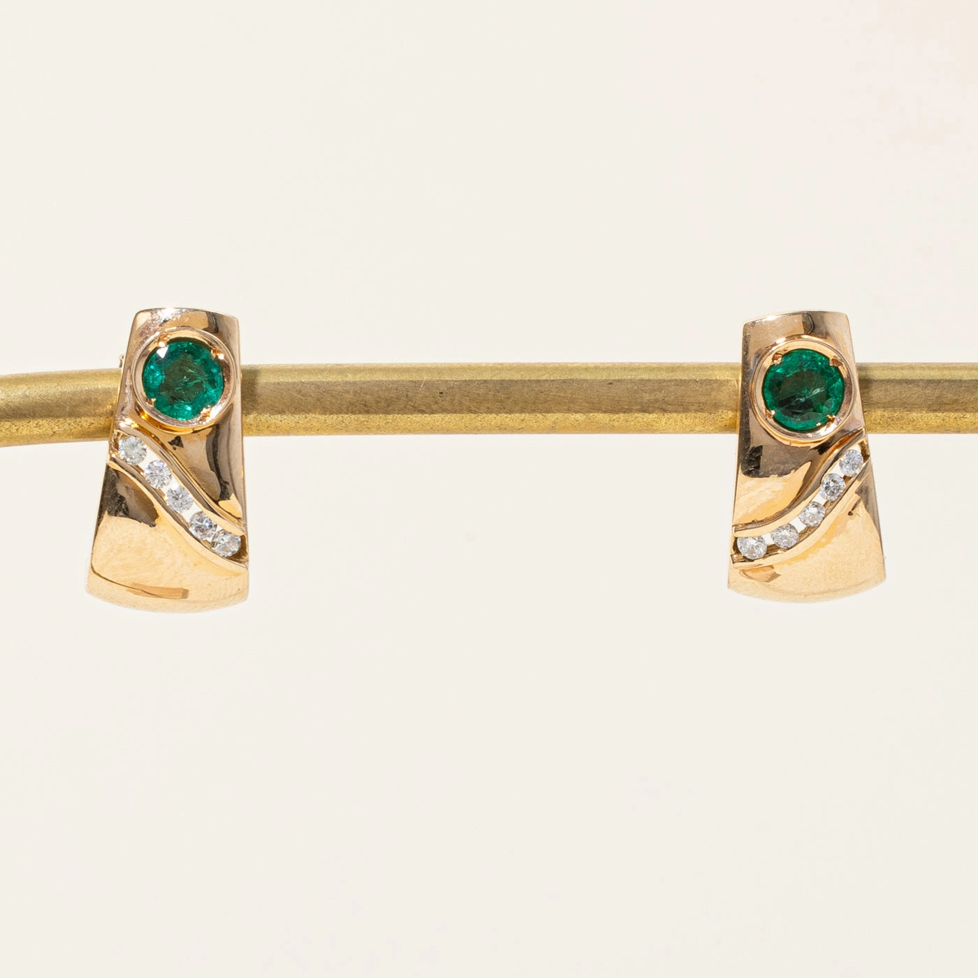 Golden Light Delicate Edge Emerald & Diamond Half Hoop Stud Earrings | 0.50ctw, 0.16ctw |