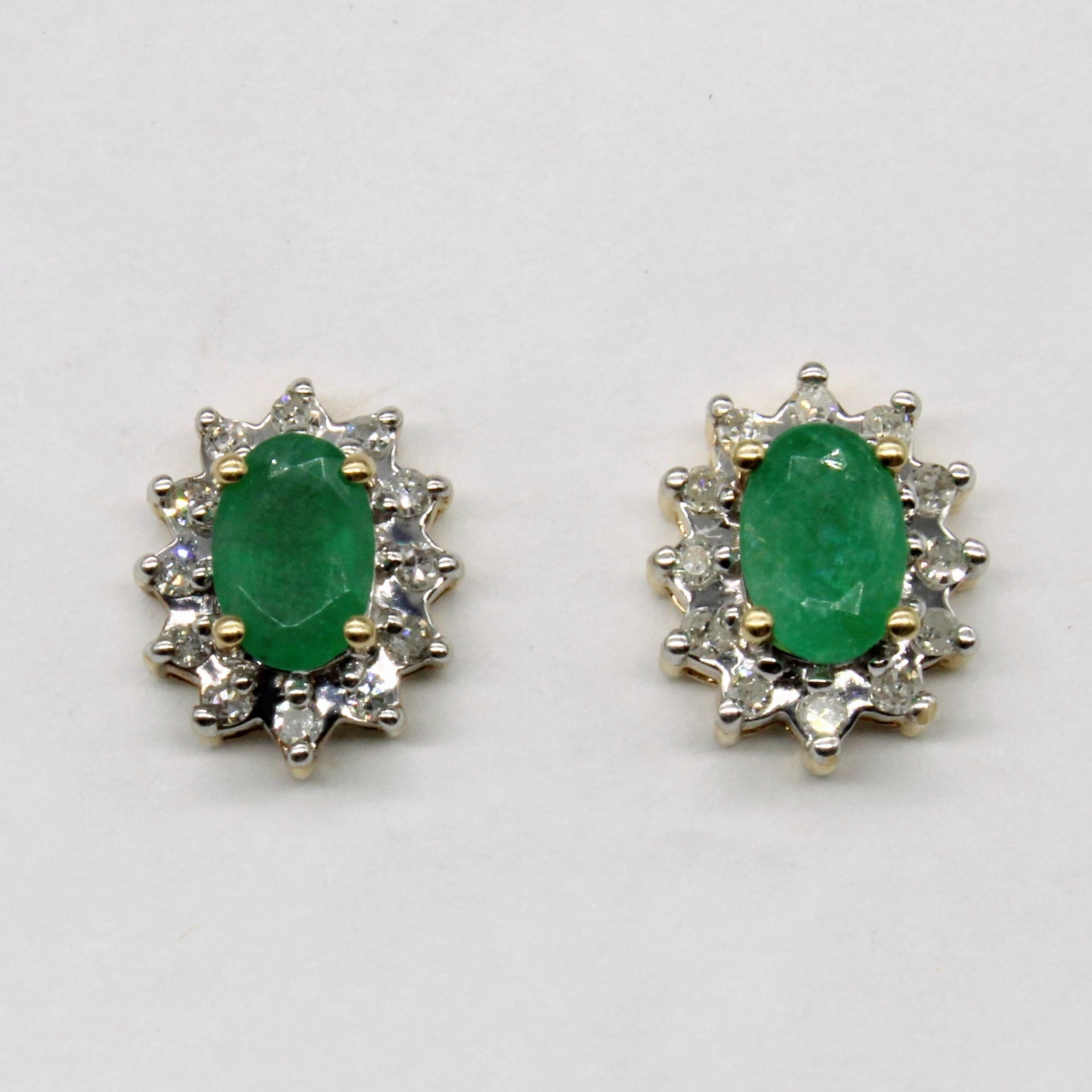 Chic Glimmer Emerald & Diamond Halo Earrings | 0.65ctw, 0.12ctw |