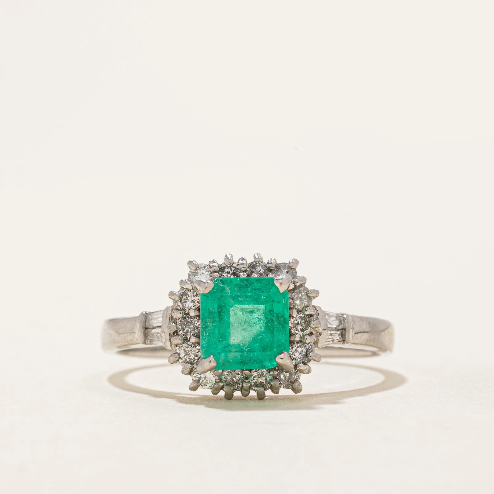 Creative Match Emerald & Diamond Halo Engagement Ring | 1.00ct, 0.40ctw | SZ 10