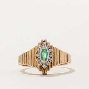 Festive Outfit Emerald & Diamond Halo Fluted Tapered Ring | 0.08ct, 0.06ctw | SZ 6.25 |