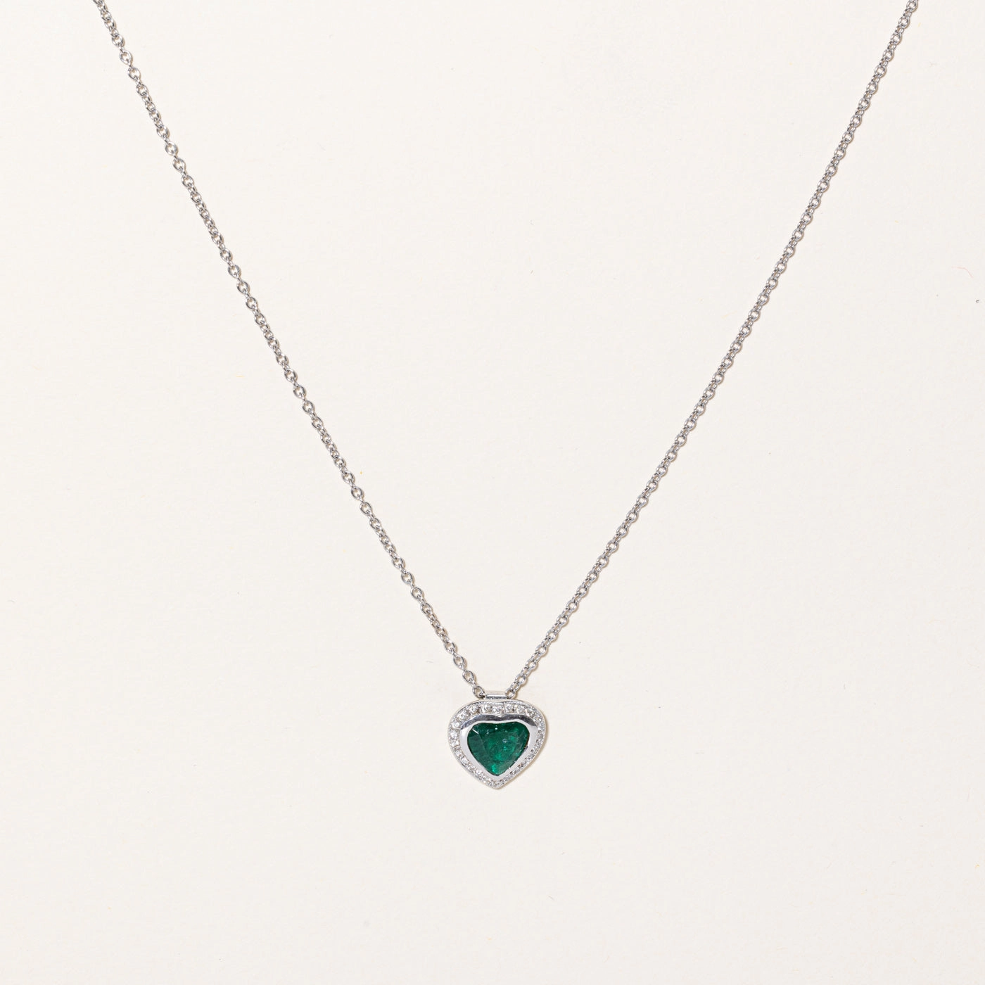 Emerald & Diamond Halo Heart Pendant & Necklace | 1.68ct, 0.36ctw | 16" | Classic Fashion