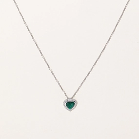 Emerald & Diamond Halo Heart Pendant & Necklace | 1.68ct, 0.36ctw | 16" | Classic Fashion