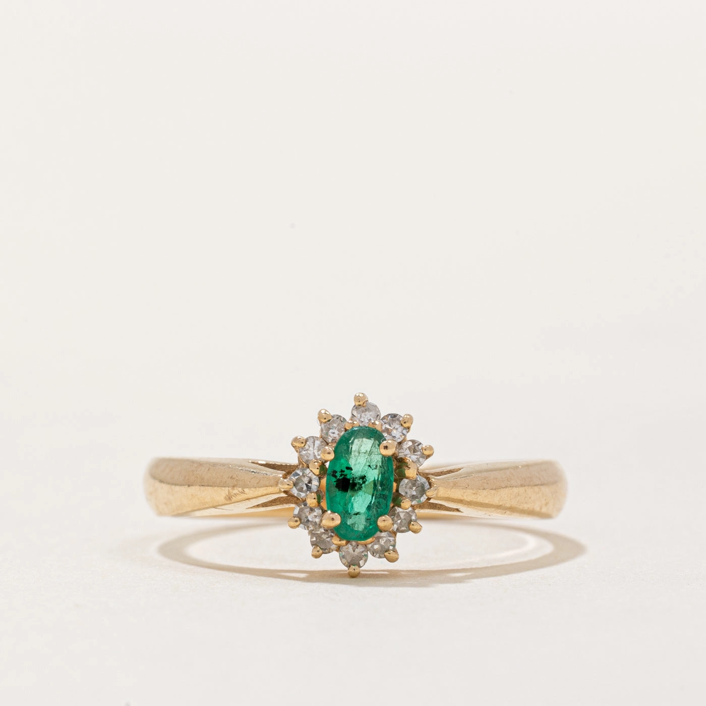 Emerald & Diamond Halo Reverse Tapered Ring | 0.12ct, 0.10ctw | SZ 6.5 | Daily Essentials Highlight Accent