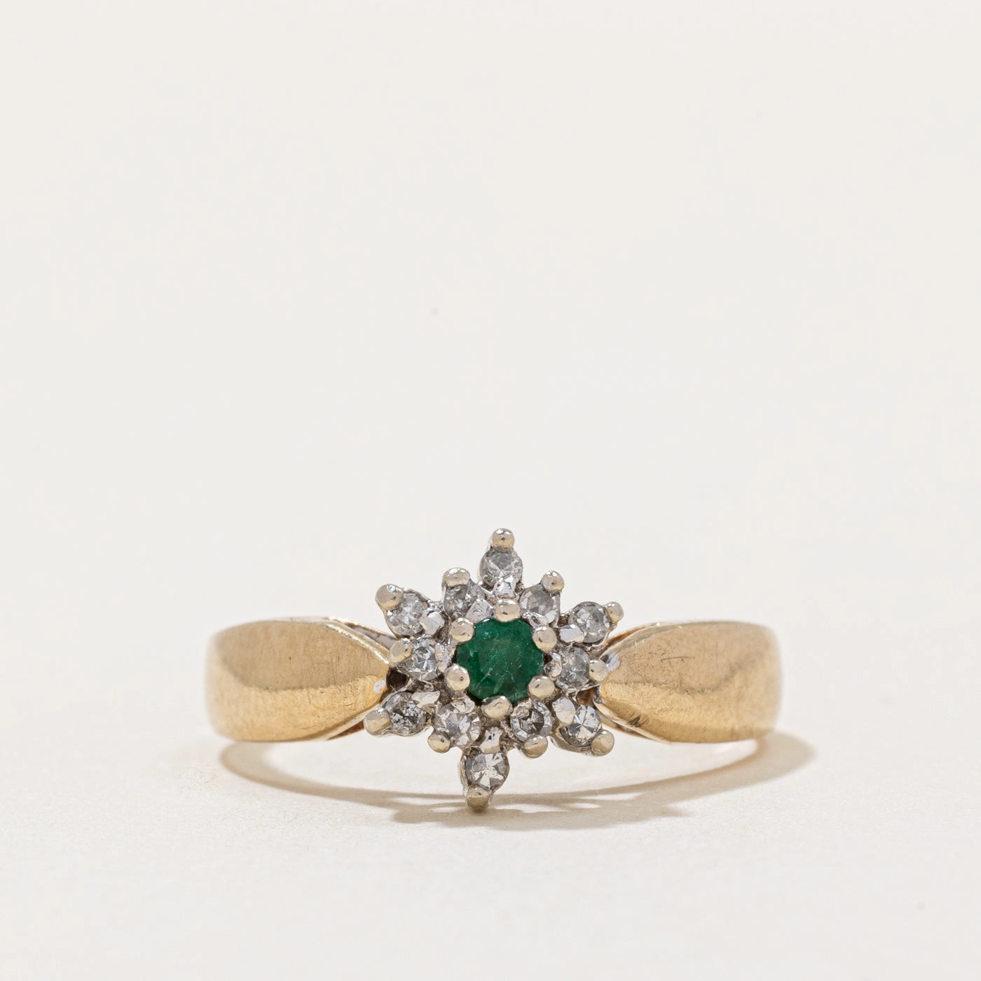 Emerald & Diamond Halo Ring | 0.05ct, 0.10ctw | SZ 6 | Evening Shine