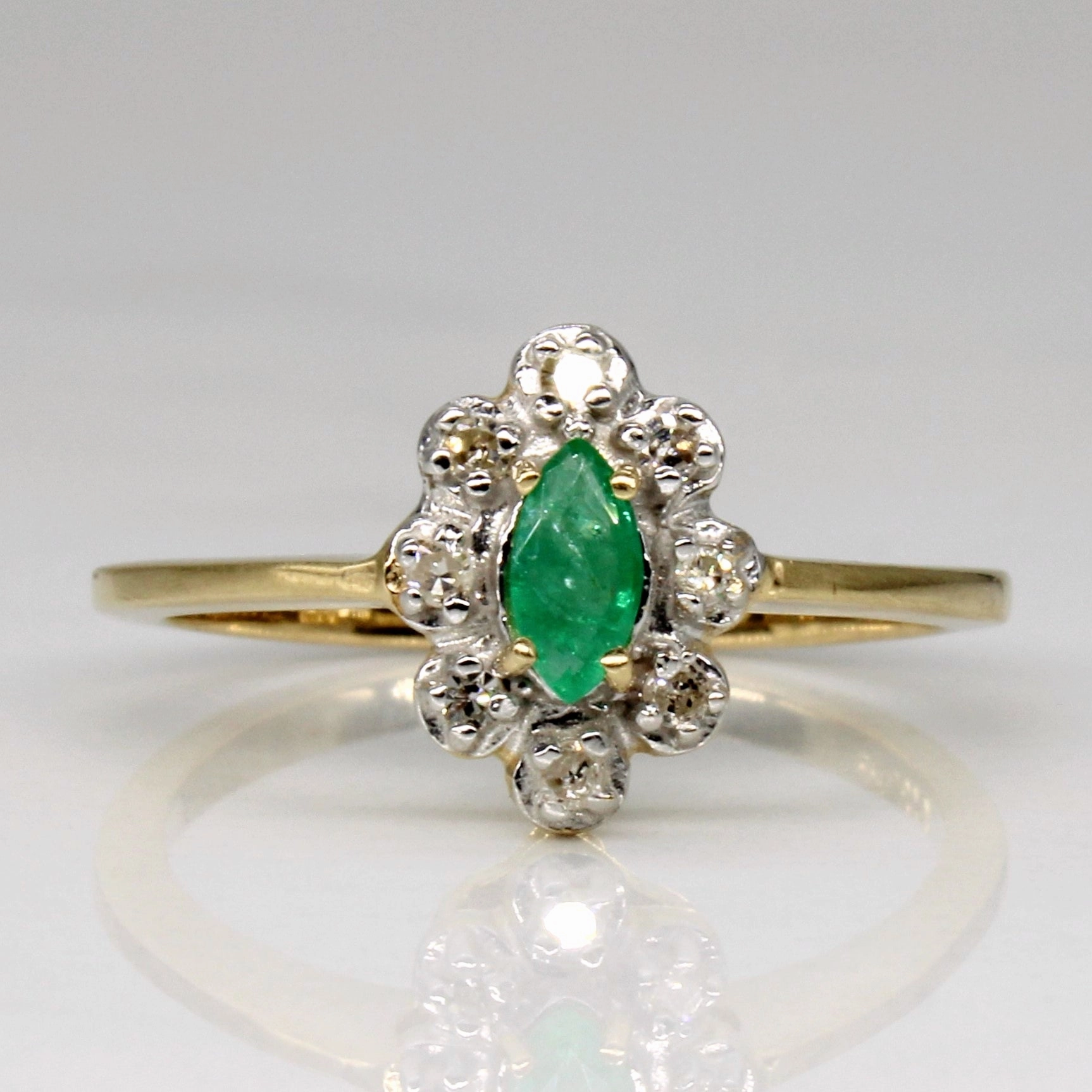 Emerald & Diamond Halo Ring | 0.10ct, 0.08ctw | SZ 5.75 | Sophisticated Detail Lightweight Feel