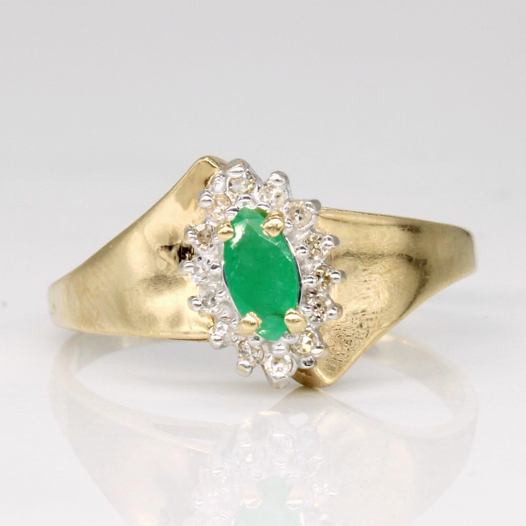 Charming Radiance Classic Accent Emerald & Diamond Halo Ring | 0.15ct, 0.07ctw | SZ 8.5 |