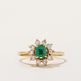 Emerald & Diamond Halo Ring | 0.25ct, 0.20ctw | SZ 6.75 | Sophisticated piece Finest Craft