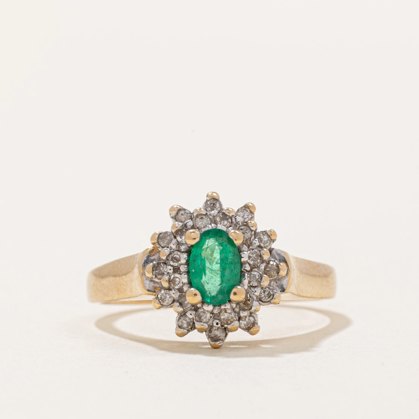 Night Spark Statement Fit Emerald & Diamond Halo Ring | 0.28ct, 0.12ctw | SZ 7.25 |