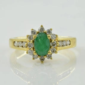 Contemporary Shine Emerald & Diamond Halo Ring | 0.34ct, 0.36ctw | SZ 5.5 |