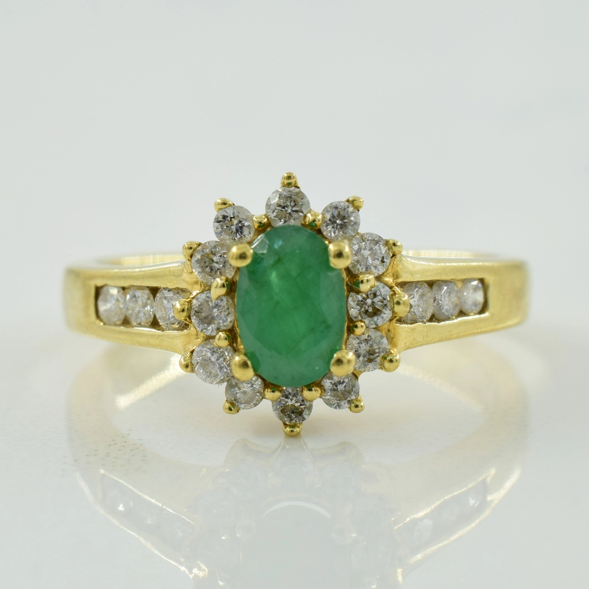 Contemporary Shine Emerald & Diamond Halo Ring | 0.34ct, 0.36ctw | SZ 5.5 |