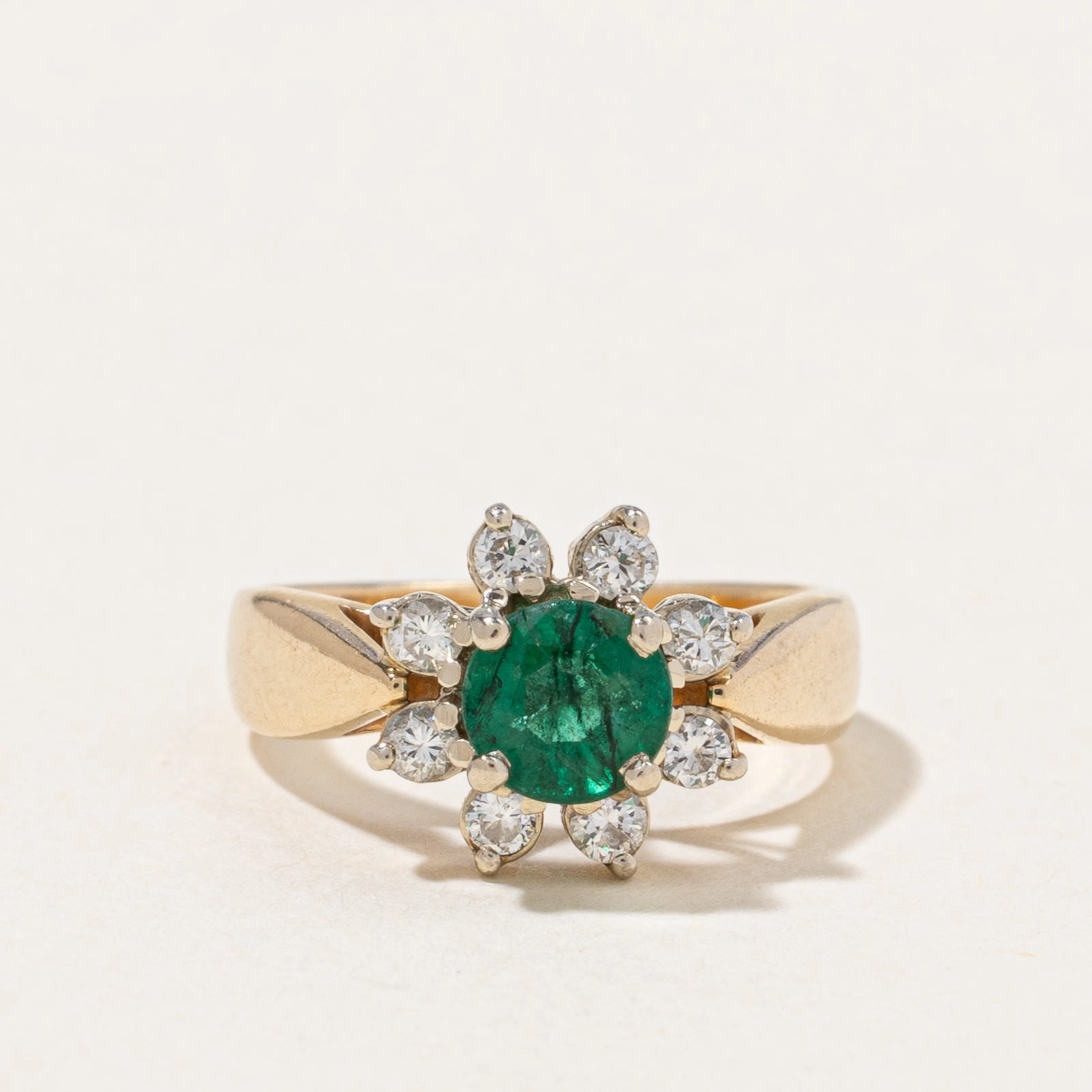 Emerald & Diamond Halo Ring | 0.35ct, 0.16ctw | SZ 2 | Distinctive Jewelry Styled Accent