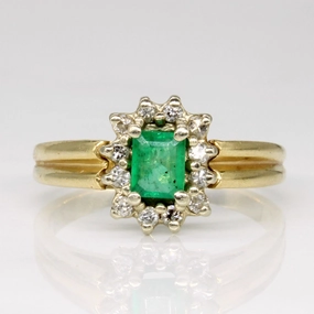 Retro Inspired Emerald & Diamond Halo Ring | 0.35ct, 0.18ctw | SZ 7.75 |