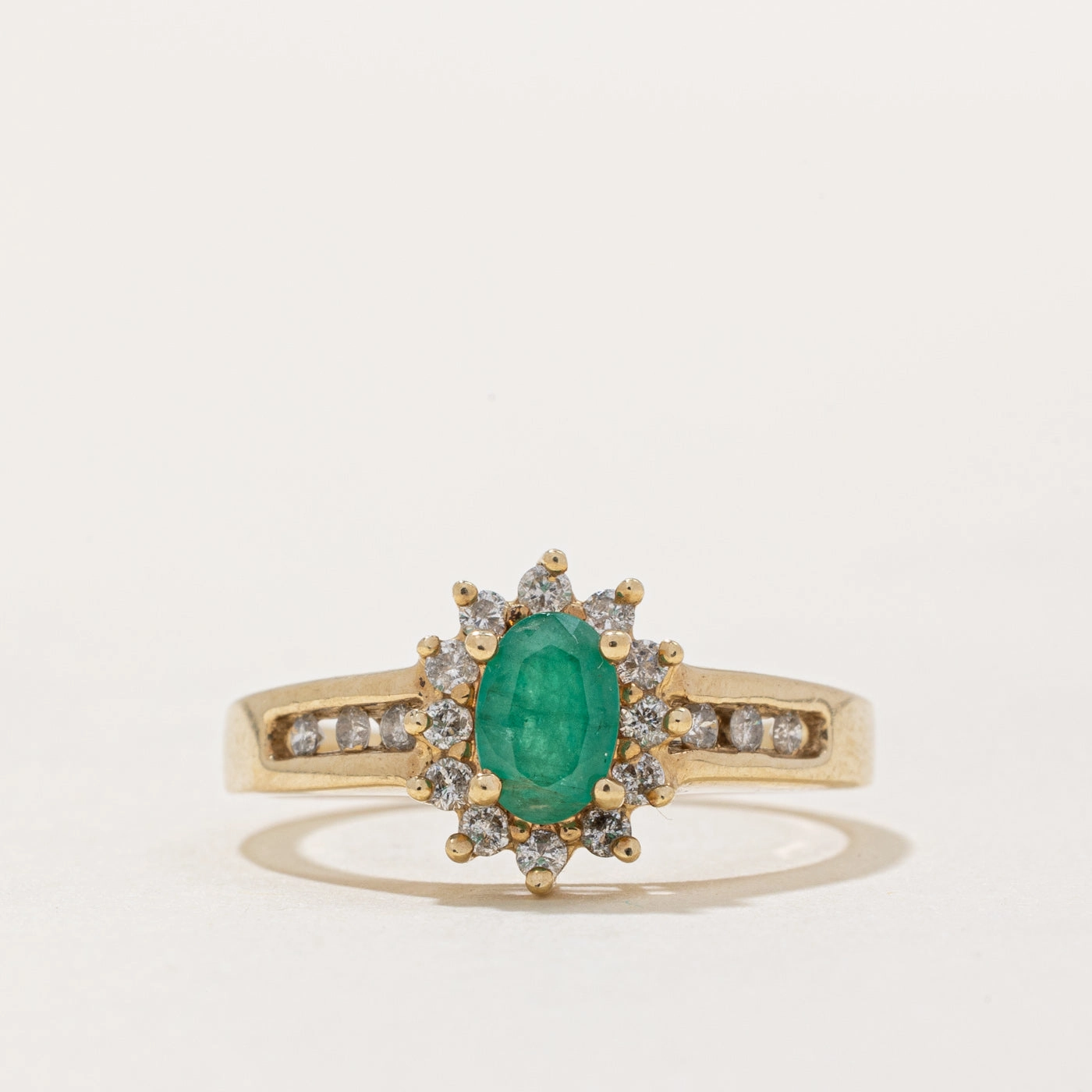 Emerald & Diamond Halo Ring | 0.40ct, 0.21ctw | SZ 7 | Outdoor Light Romantic Edge