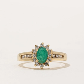 Emerald & Diamond Halo Ring | 0.40ct, 0.21ctw | SZ 7 | Outdoor Light Romantic Edge
