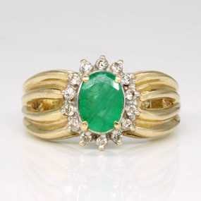 Emerald & Diamond Halo Ring | 0.55ct, 0.14ctw | SZ 6.75 | Timeless Piece Sleek Finish
