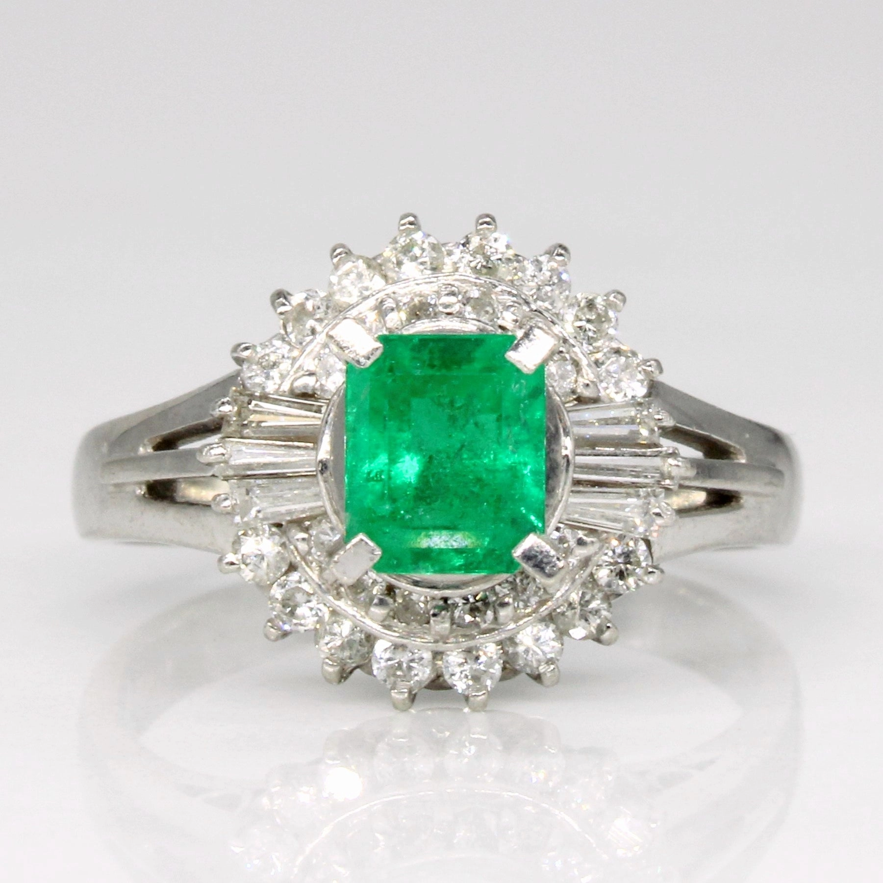 Elegant Finish Emerald & Diamond Halo Ring | 0.70ct, 0.44ctw | SZ 6 |