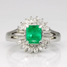 Elegant Finish Emerald & Diamond Halo Ring | 0.70ct, 0.44ctw | SZ 6 |