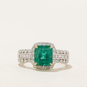 Modern Statement Emerald & Diamond Halo Ring | 2.10ct, 0.40ctw | SZ 6.75