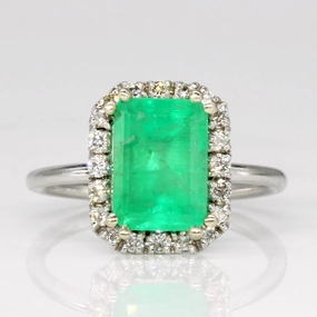 Emerald & Diamond Halo Ring | 2.15ct, 0.27ctw | SZ 6 | Gleaming Sparkle